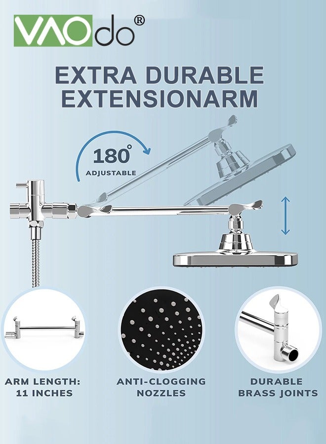 VAOdo 12 Inch High Pressure Rain Shower Head Shower Heads with 5 Modes Handheld Spray Combo Wide RainFall shower with 70" Hose & Bracket Adjustable Dual Showerhead with Anti-Clog Nozzles Chrome - Image 3