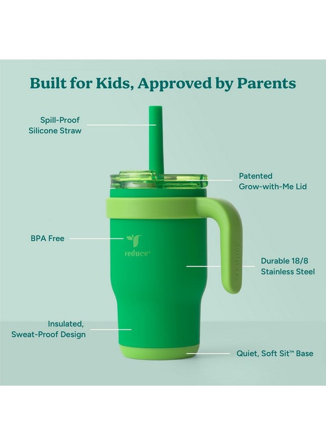 REDUCE 14 Oz Coldee Kids Tumbler with Lid and Straw - Coldee Insulated Travel Mug - Spill-Proof, Sweatproof Stainless Steel, BPA-Free - Includes Handle, Reusable Silicone Straw - Clover Green - Image 4