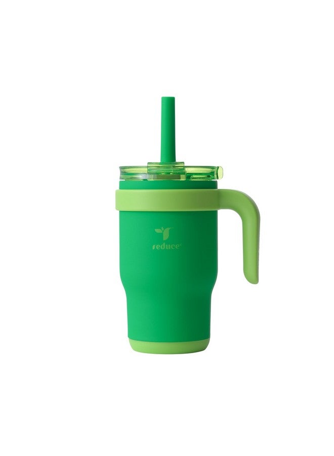 REDUCE 14 Oz Coldee Kids Tumbler with Lid and Straw - Coldee Insulated Travel Mug - Spill-Proof, Sweatproof Stainless Steel, BPA-Free - Includes Handle, Reusable Silicone Straw - Clover Green - Image 1
