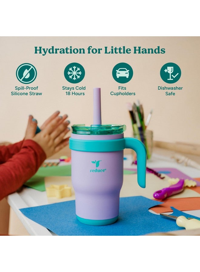 REDUCE 14 Oz Coldee Kids Tumbler with Lid and Straw - Coldee Insulated Travel Mug - Spill-Proof, Sweatproof Stainless Steel, BPA-Free - Includes Handle, Reusable Silicone Straw - Clover Green - Image 3