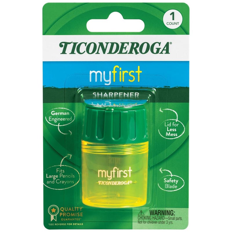 Ticonderoga My First Pencil Sharpener, 1 Hole, Large Barrel, Yellow/Green - Image 1