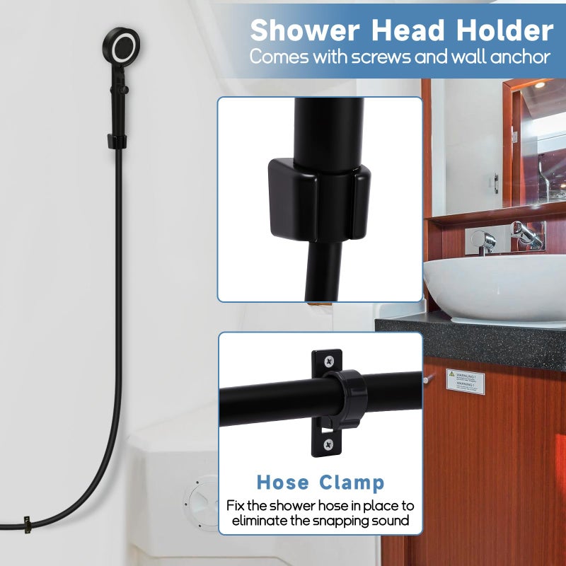 XFIRE-GEAR RV Shower Head with Hose, 5+1 Mode High Pressure Replacement with On/Off Switch, Water Saving Motorhome Shower Head for RV/Campervan, Caravan(Black) - Image 4