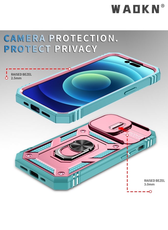 WAOKN - Cover for IPhone 15 Pro 6.1 Inch Case 360° Full Body Protection Silicone Bumper  with Kickstand  Slide Camera Cover Hybrid Heavy Duty Hard Luxury Phone Sheel - Image 1