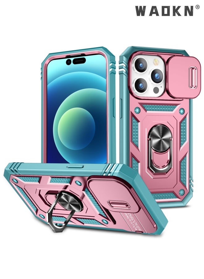 WAOKN - Cover for IPhone 15 Pro 6.1 Inch Case 360° Full Body Protection Silicone Bumper  with Kickstand  Slide Camera Cover Hybrid Heavy Duty Hard Luxury Phone Sheel - Image 1