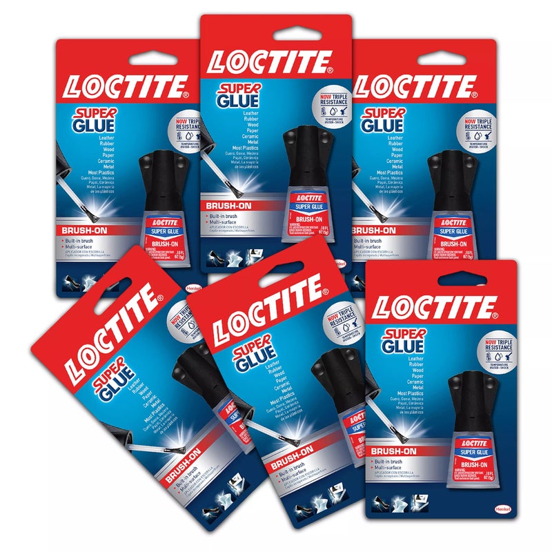 Loctite Super Glue Brush On Bottle, Clear, 0.18 fl oz Bottle, 6 Pack - Superglue for Plastic, Wood, Metal, Crafts & Repair, Cyanoacrylate Adhesive Instant Glue, Quick Dry - Image 1
