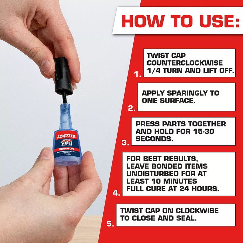Loctite Super Glue Brush On Bottle, Clear, 0.18 fl oz Bottle, 6 Pack - Superglue for Plastic, Wood, Metal, Crafts & Repair, Cyanoacrylate Adhesive Instant Glue, Quick Dry - Image 2