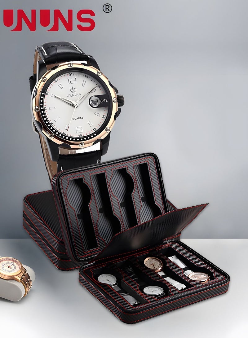 UNUNS PU Leather Watch Box,8-Grid Watch Box Organizer With Zipper And Fixed Rope,Fits Wristwatches And Smart Watches Up To 55mm - Image 4