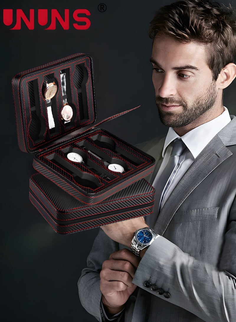 UNUNS PU Leather Watch Box,8-Grid Watch Box Organizer With Zipper And Fixed Rope,Fits Wristwatches And Smart Watches Up To 55mm - Image 2