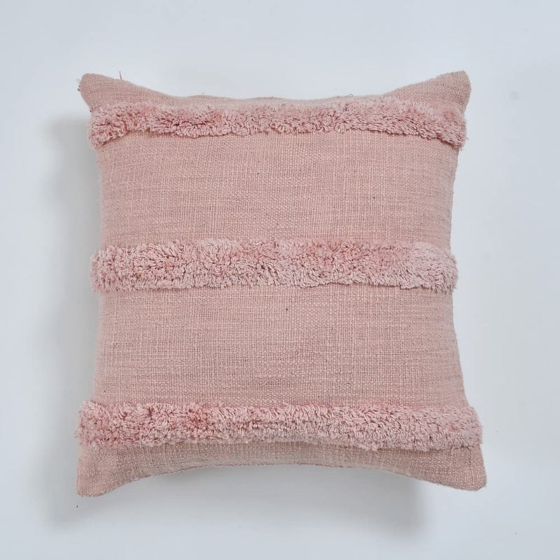 pepme Cotton Tufted Parallel Lines Cushion Cover 16x16 Pink  - Image 2