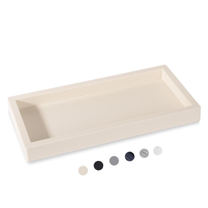 Bathroom Tray Small Vanity Tray Silicone Soap Dish Sponge Holder Kitchen Sink Organizer Bathroom Accessories for Countertop Toilet Shower Beige