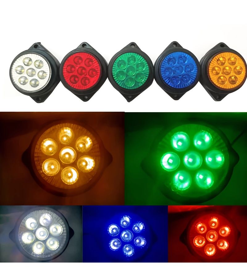 ضوء دائري أبيض مكون من 7 لمبات LED بجهد 12-24 فولت للشاحنات، توصيل سلكي صلب بدون بطارية - Image 5
