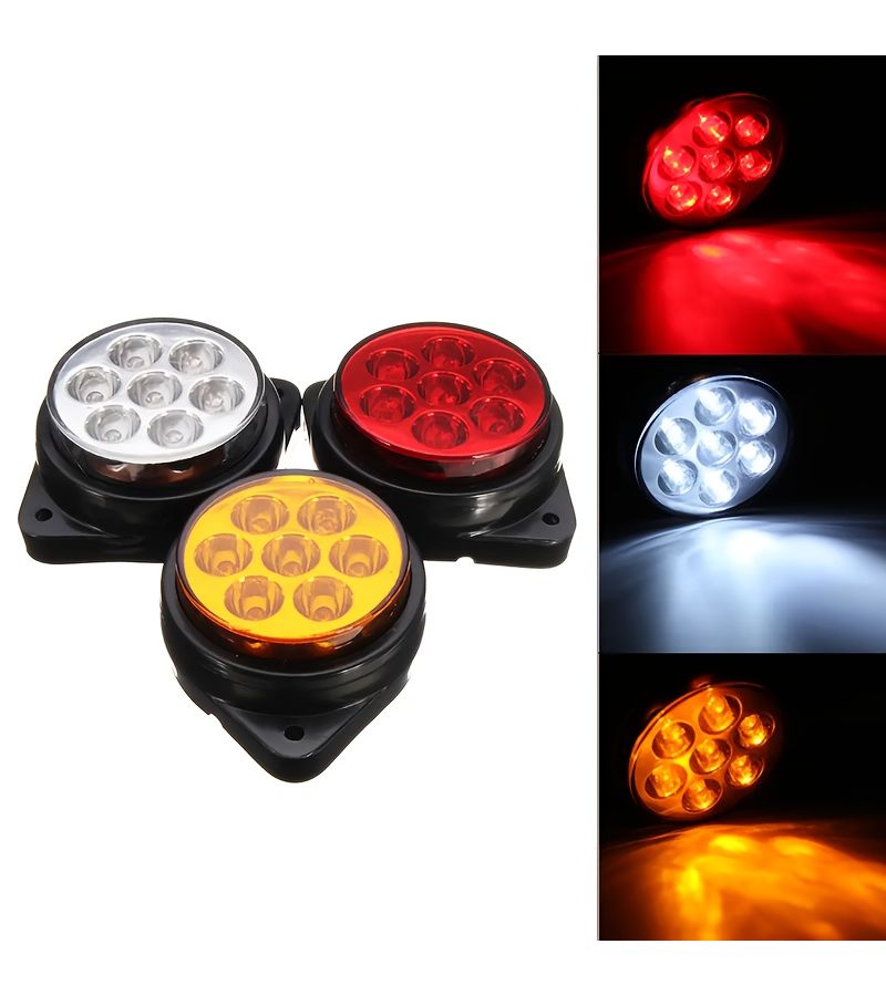 ضوء دائري أبيض مكون من 7 لمبات LED بجهد 12-24 فولت للشاحنات، توصيل سلكي صلب بدون بطارية - Image 3