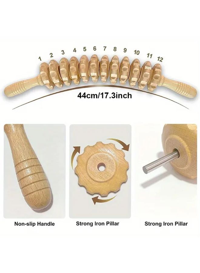 12 Wheel Wooden Manual Massager Body Muscle Roller Stick For Waist Neck And Thigh Pain Relief Anti Fatigue Trigger Point Massager With Non Slip Handle And Grooved Gear - Image 3