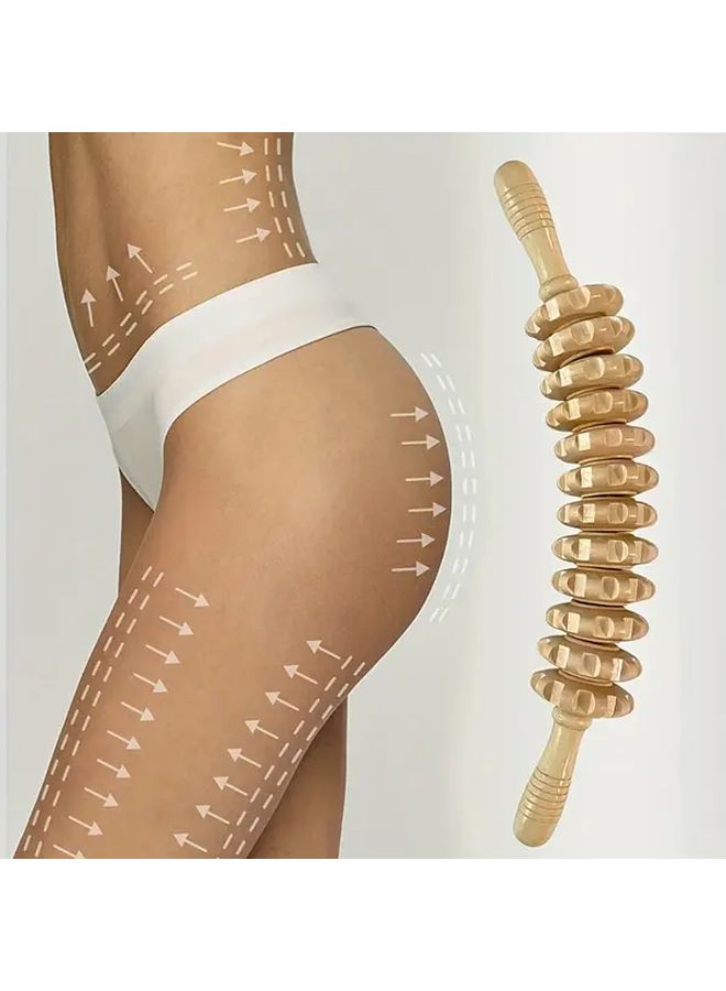 12 Wheel Wooden Manual Massager Body Muscle Roller Stick For Waist Neck And Thigh Pain Relief Anti Fatigue Trigger Point Massager With Non Slip Handle And Grooved Gear - Image 4