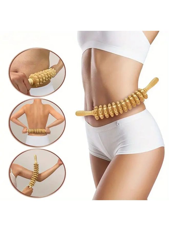 12 Wheel Wooden Manual Massager Body Muscle Roller Stick For Waist Neck And Thigh Pain Relief Anti Fatigue Trigger Point Massager With Non Slip Handle And Grooved Gear - Image 1