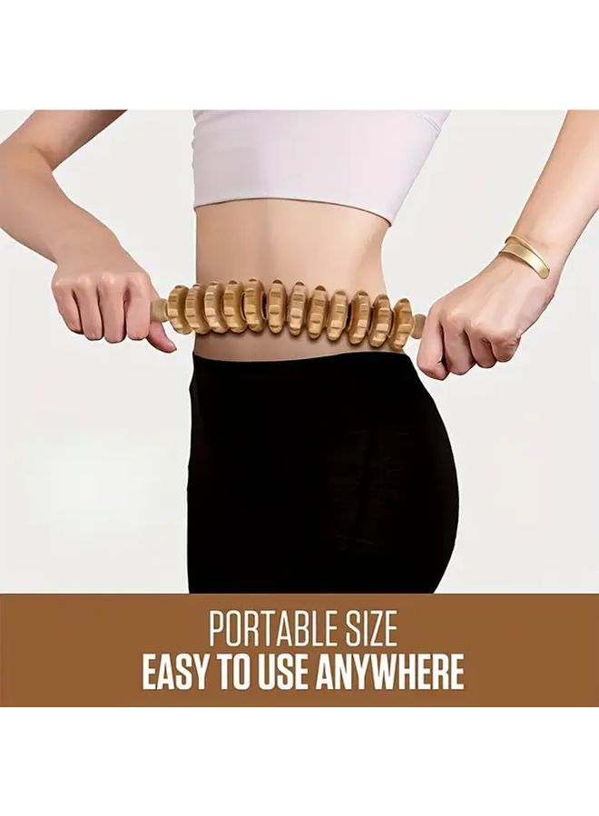 12 Wheel Wooden Manual Massager Body Muscle Roller Stick For Waist Neck And Thigh Pain Relief Anti Fatigue Trigger Point Massager With Non Slip Handle And Grooved Gear - Image 5