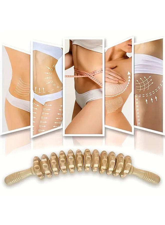 12 Wheel Wooden Manual Massager Body Muscle Roller Stick For Waist Neck And Thigh Pain Relief Anti Fatigue Trigger Point Massager With Non Slip Handle And Grooved Gear - Image 2