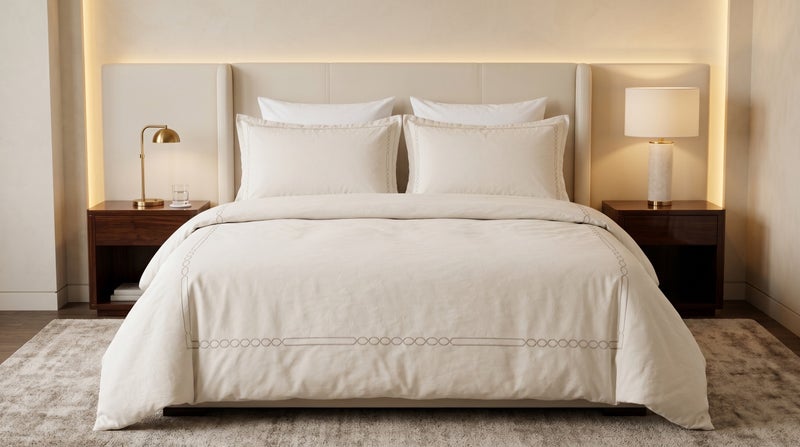 HOMETOPIA Luxury Hotel Style Embroidered Quilted Comforter Set 6 Pieces, Elegant Picture Frame Design, Soft Breathable Bedding Set, King Size, All Season - Image 1