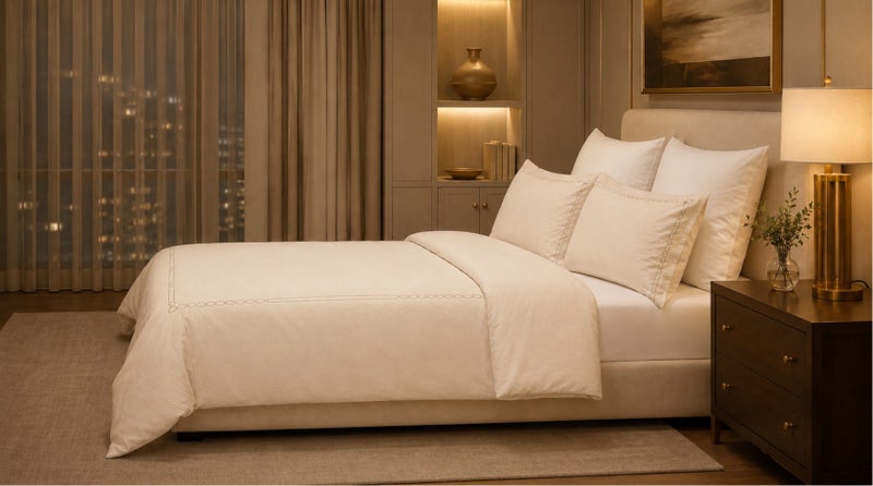 HOMETOPIA Luxury Hotel Style Embroidered Quilted Comforter Set 6 Pieces, Elegant Picture Frame Design, Soft Breathable Bedding Set, King Size, All Season - Image 4