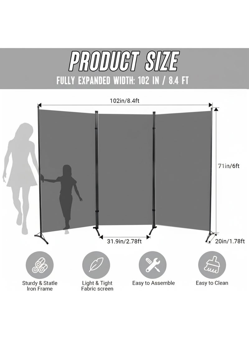 WALALLA 3 Panels Room Divider, 6 Ft Tall Indoor Folding Privacy Panels Screen, Portable Partition Separator, Freestanding Separation Temporary Wall, Room Partition Wall Dividers for Home Office - Image 5