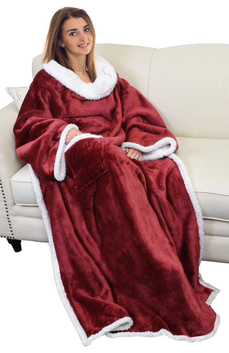 Catalonia Sherpa Wearable Blanket with Sleeves Arms Comfy Sleeved TV Wrap Blanket Large Snuggly Throw for Women and Men Gift for Her