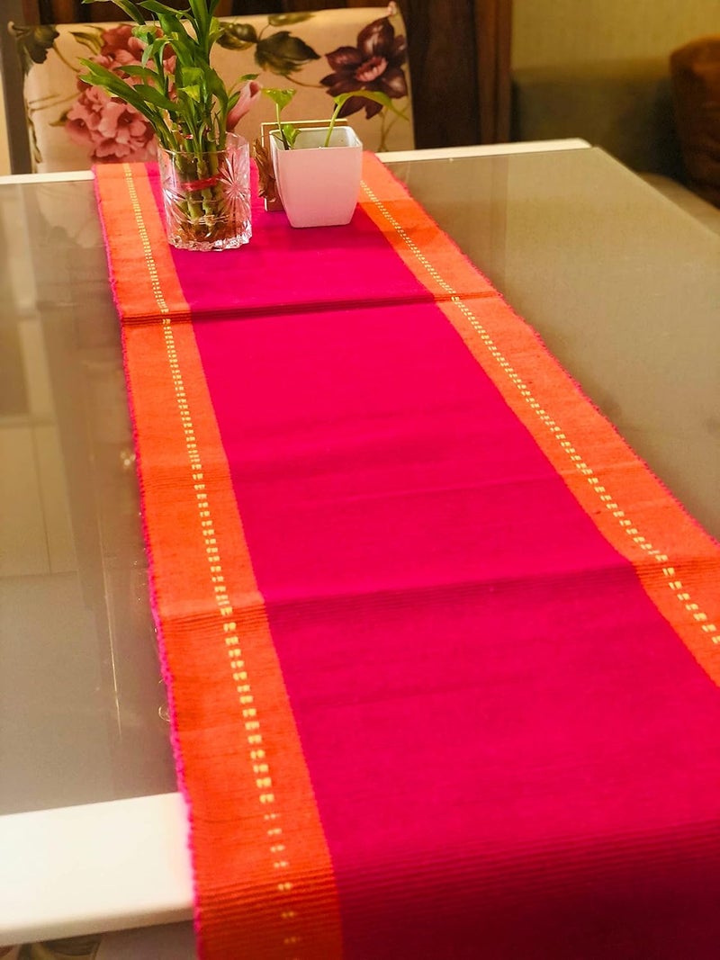 RANGBHAR Handloom Ribbed Cotton Table Runner for LivingDining RoomHome Decor Anti Skid Reversible Machine Washable 12 X 72 Inches Striped Pink Orange
