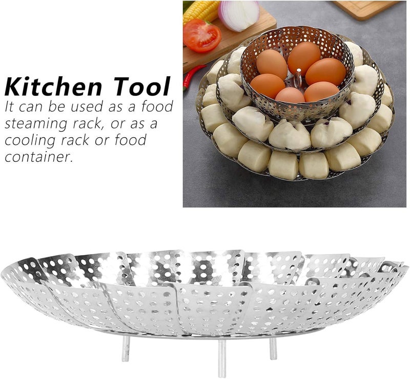 Vegetable Steamer Basket, Stainless Steel Retractable Steaming Rack Multifunctional Folding Water Filter Tray for Home - Image 2