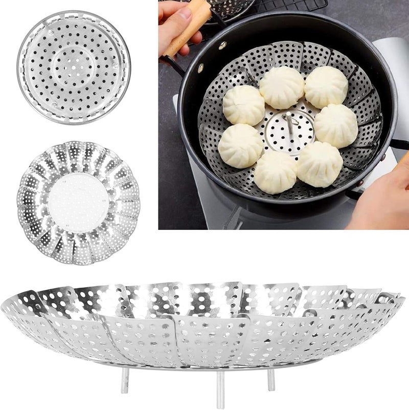 Vegetable Steamer Basket, Stainless Steel Retractable Steaming Rack Multifunctional Folding Water Filter Tray for Home - Image 3