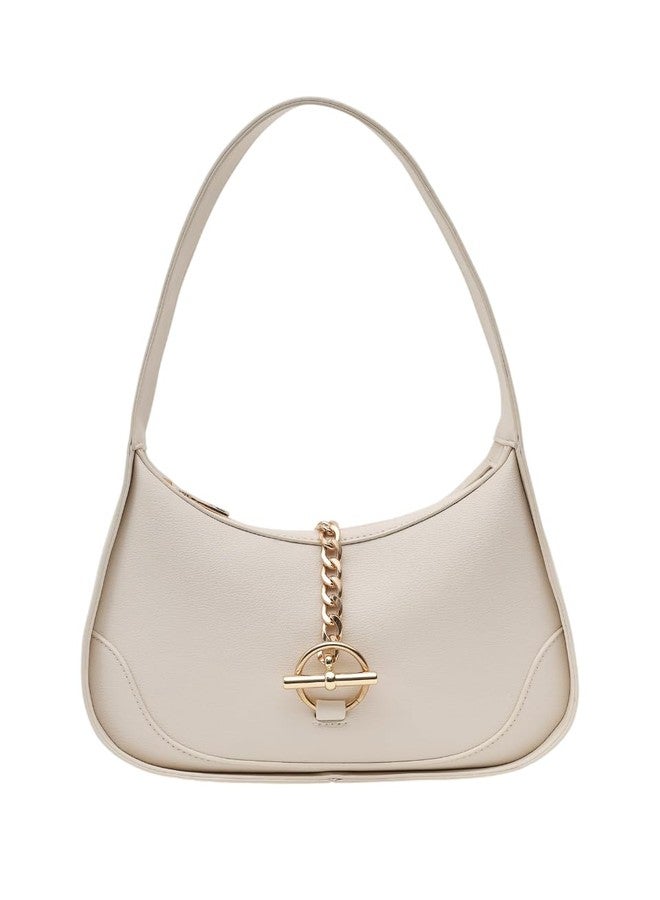 Kazo Women’s Shoulder Bag | Faux Leather Handbag with Chain Lock | Off White - Image 2