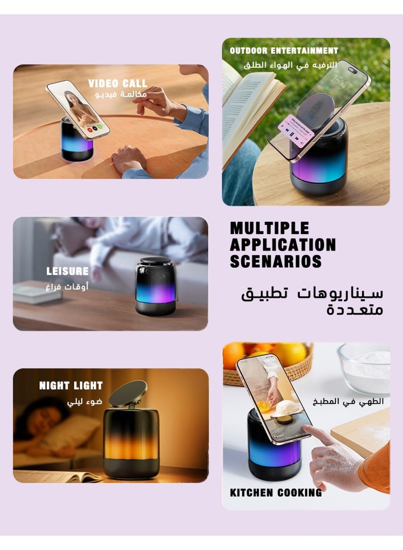 بيت الأناقة حامل مكبر صوت لاسلكي بتقنية البلوتوث من أرا هوم مع وظائف متعددة، قابل للدوران والتمدد، مكبر صوت بدون استخدام اليدين، حامل هاتف مغناطيسي لسطح المكتب - Image 5
