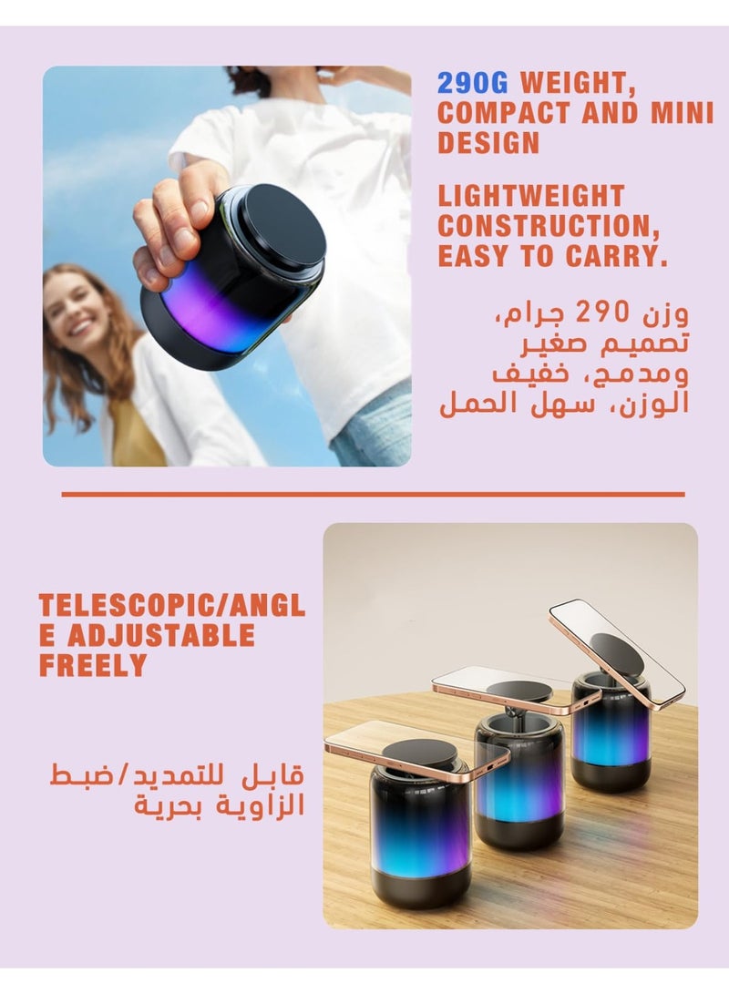 بيت الأناقة حامل مكبر صوت لاسلكي بتقنية البلوتوث من أرا هوم مع وظائف متعددة، قابل للدوران والتمدد، مكبر صوت بدون استخدام اليدين، حامل هاتف مغناطيسي لسطح المكتب - Image 3