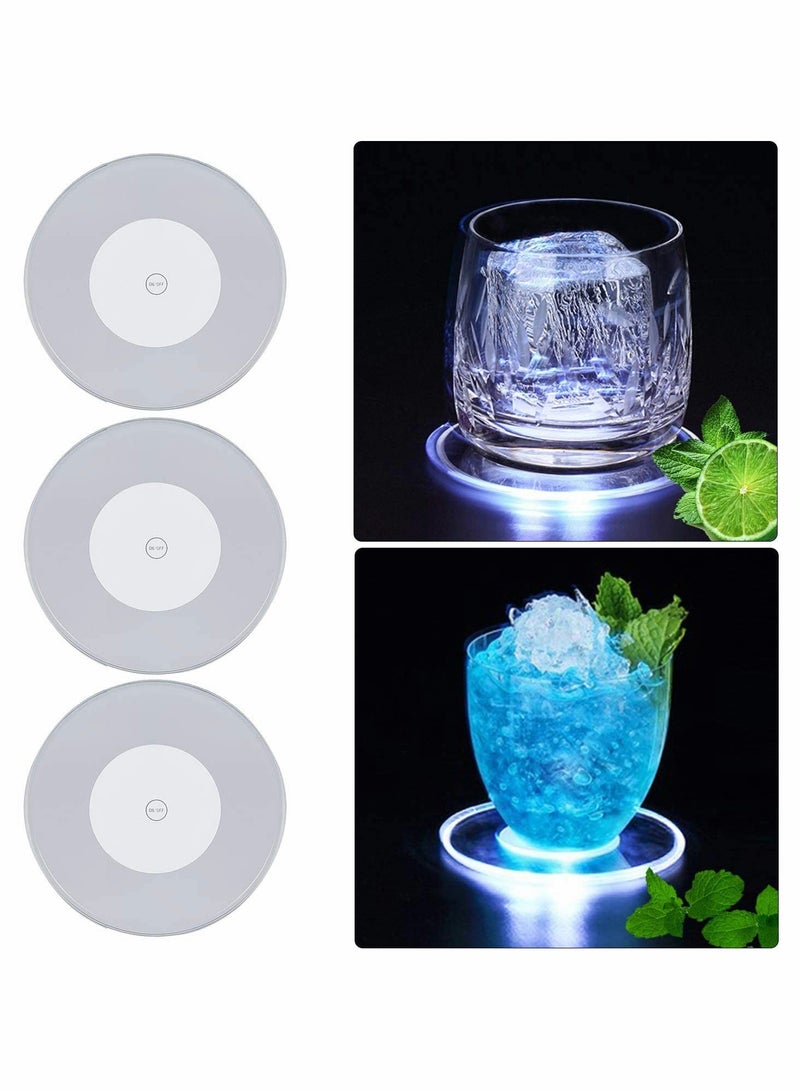 Excefore أكواب LED للمشروبات، كوب لامع رقيق جداً، قاعدة مشروبات غير قابلة للانزلاق ومقاومة للماء، قاعدة مشروبات شفافة لغرفة الطعام للمناسبات و حفلات الزفاف - 3 قطع - Image 1