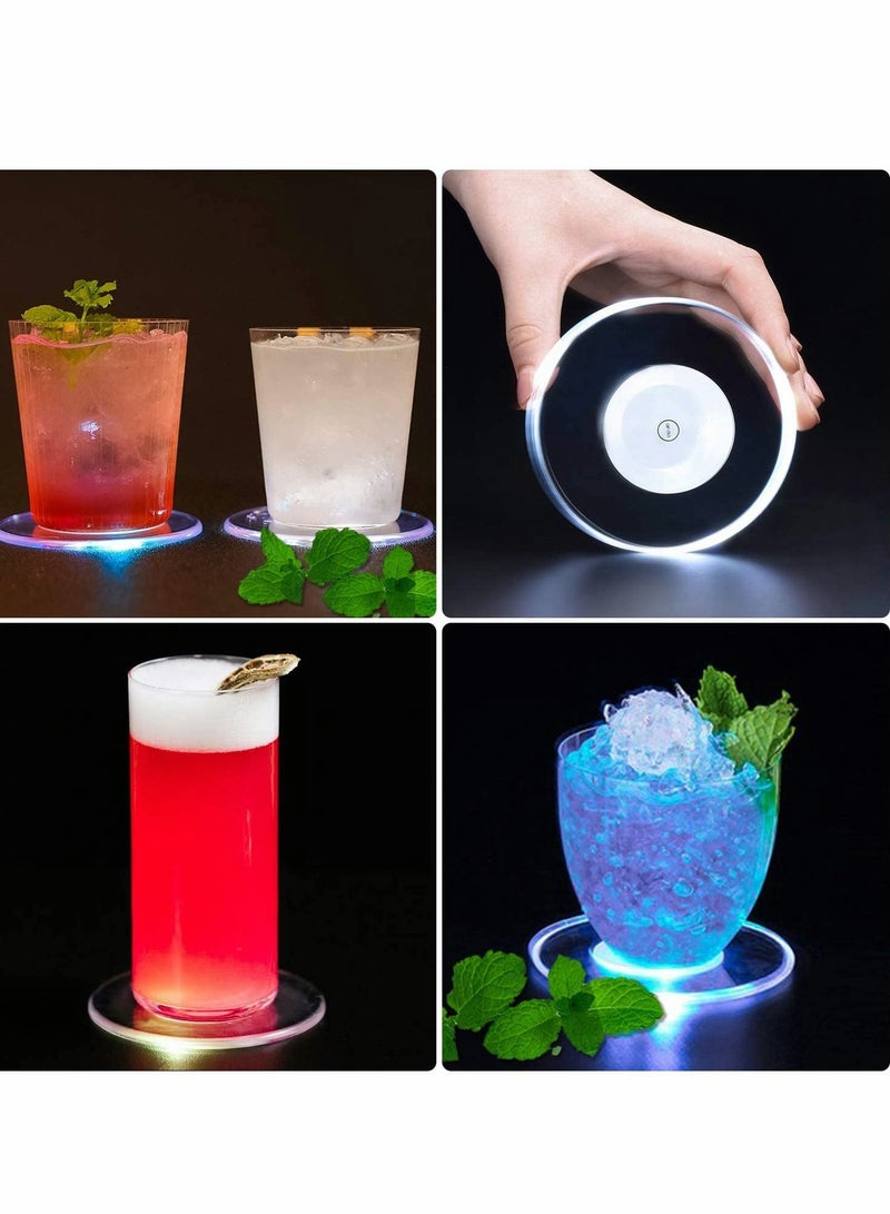 Excefore أكواب LED للمشروبات، كوب لامع رقيق جداً، قاعدة مشروبات غير قابلة للانزلاق ومقاومة للماء، قاعدة مشروبات شفافة لغرفة الطعام للمناسبات و حفلات الزفاف - 3 قطع - Image 2