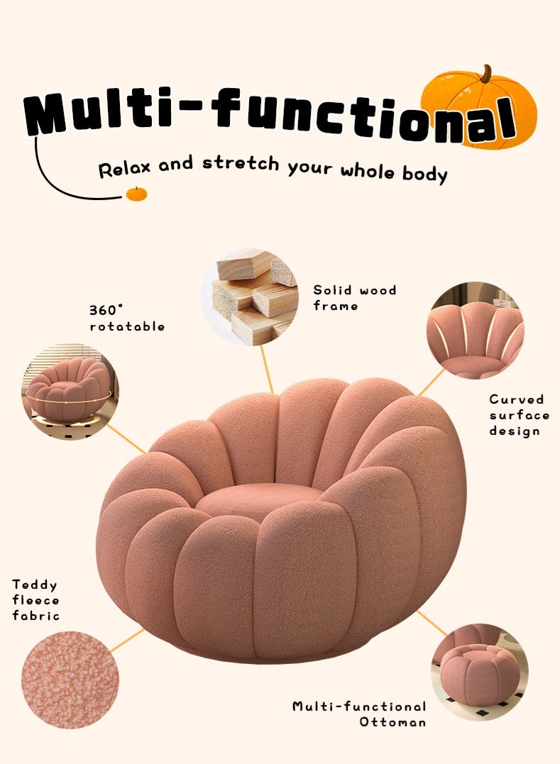 Generic Modern Swivel Single Lazy Sofa Chair with Ottoman, 360-Degree Rotation, Accent Lounge Pumpkin Shape Sofa for Home, Living Room, Bedroom  - Image 5