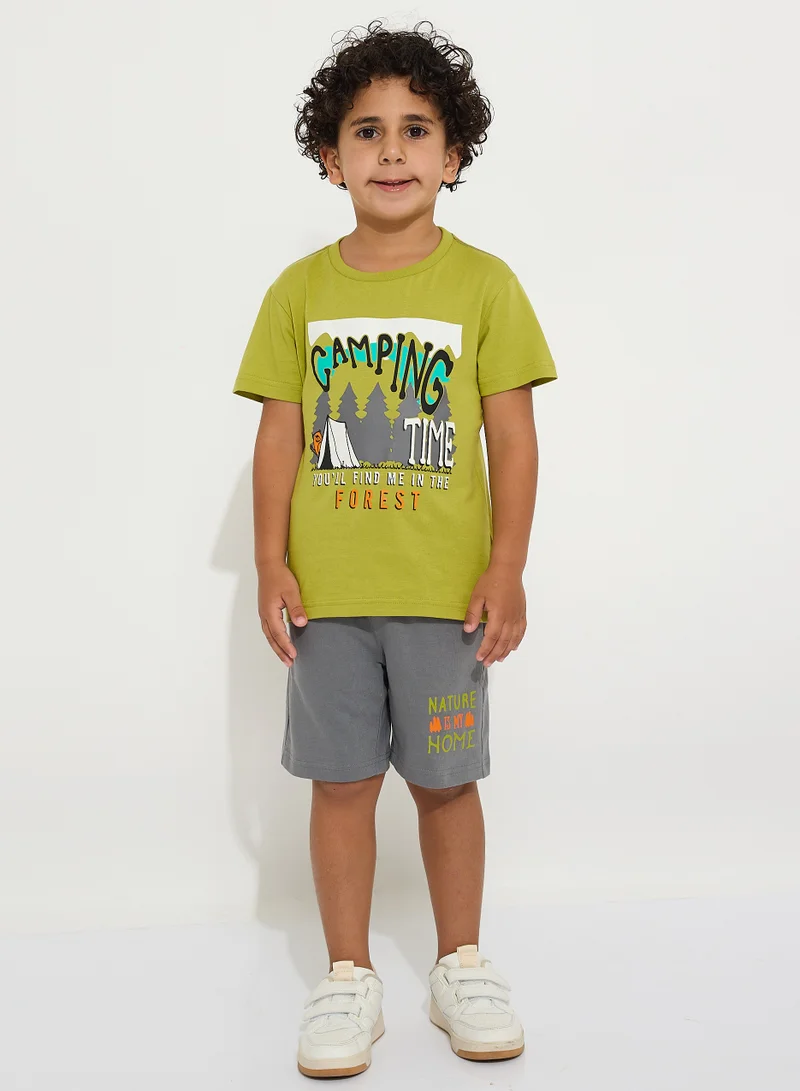 victor and jane Boys' Summer Outfit Set: 2-Piece T-Shirts & Shorts -  Green & Grey (2-8 Years)