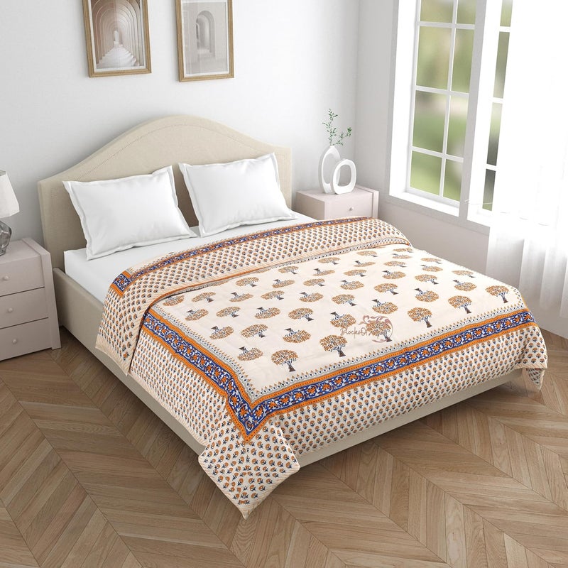 BLOCKS OF JAIPUR BLOCKS OF JAIPUR Original Pure Cotton Jaipuri Razai Brown Tree Print Reversible Comforter Lightweight AC Quilt Summer and Winter Bedding Throw Bed Blanket Double Bed - Image 2
