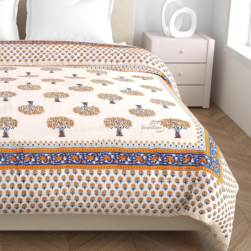 BLOCKS OF JAIPUR BLOCKS OF JAIPUR Original Pure Cotton Jaipuri Razai Brown Tree Print Reversible Comforter Lightweight AC Quilt Summer and Winter Bedding Throw Bed Blanket Double Bed - Image 4