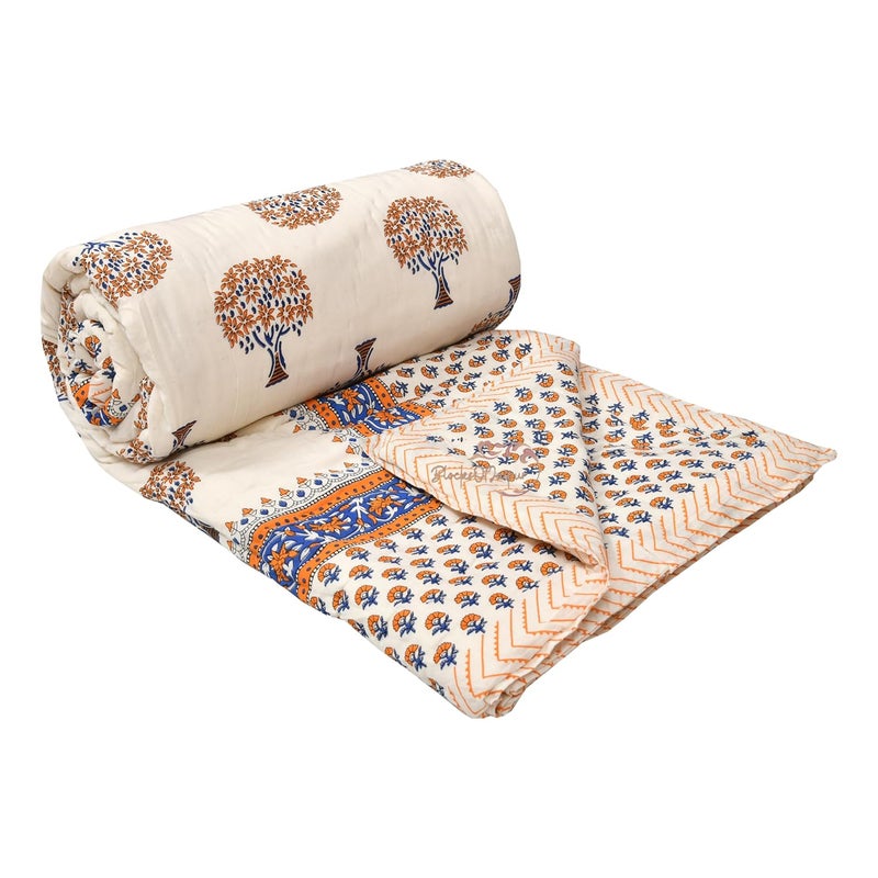 BLOCKS OF JAIPUR BLOCKS OF JAIPUR Original Pure Cotton Jaipuri Razai Brown Tree Print Reversible Comforter Lightweight AC Quilt Summer and Winter Bedding Throw Bed Blanket Double Bed - Image 5