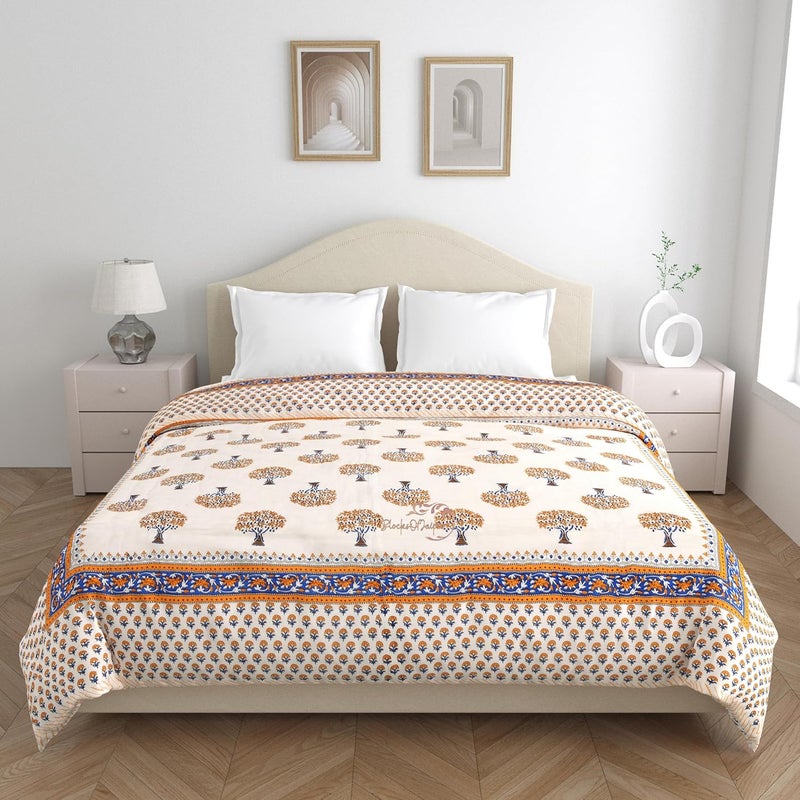 BLOCKS OF JAIPUR BLOCKS OF JAIPUR Original Pure Cotton Jaipuri Razai Brown Tree Print Reversible Comforter Lightweight AC Quilt Summer and Winter Bedding Throw Bed Blanket Double Bed - Image 3