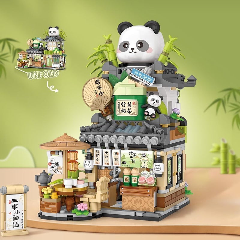 Building Blocks Toys, 860Pcs Chinese Street View Panda Teahouse Mini Construction Set, Creative DIY Simulation Architecture, Gift Idea for Kids & Adults - Image 3