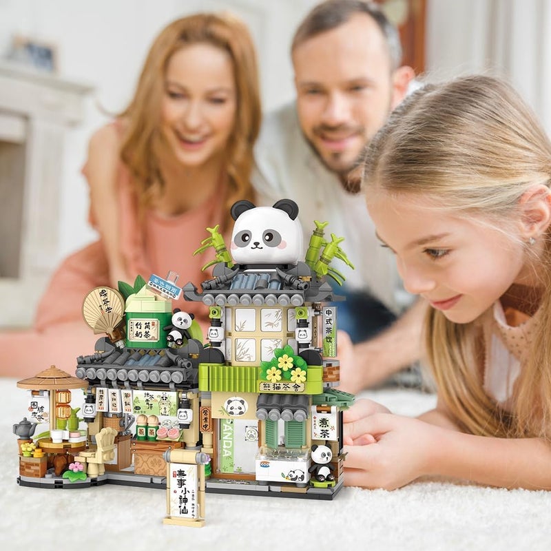 Building Blocks Toys, 860Pcs Chinese Street View Panda Teahouse Mini Construction Set, Creative DIY Simulation Architecture, Gift Idea for Kids & Adults - Image 4