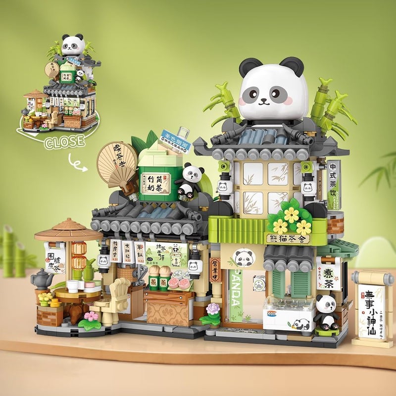 Building Blocks Toys, 860Pcs Chinese Street View Panda Teahouse Mini Construction Set, Creative DIY Simulation Architecture, Gift Idea for Kids & Adults - Image 2