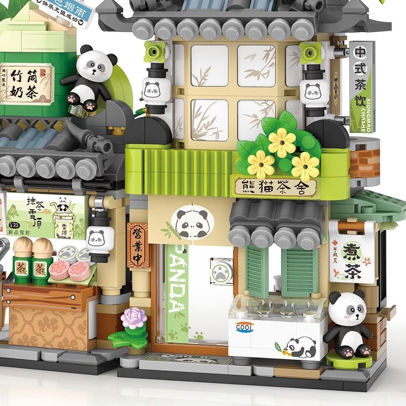 Building Blocks Toys, 860Pcs Chinese Street View Panda Teahouse Mini Construction Set, Creative DIY Simulation Architecture, Gift Idea for Kids & Adults - Image 5