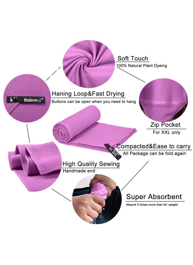 Rainleaf Xx Large 100Cm X 180Cm Purple  Microfiber Towel Perfect Travel And Sports And Beach Towel. Fast Drying Super Absorbent Ultra Compact. Suitable For Camping Backpacking Gym Beach S...  - Image 3