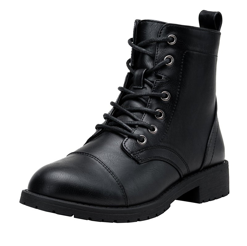 Vepose Women's Black Ankle Boots Lace up, Flat Fashion Combat Booties Low Heel, 910 Size 8.5 US (CJY910 Black 08.5) - Image 1