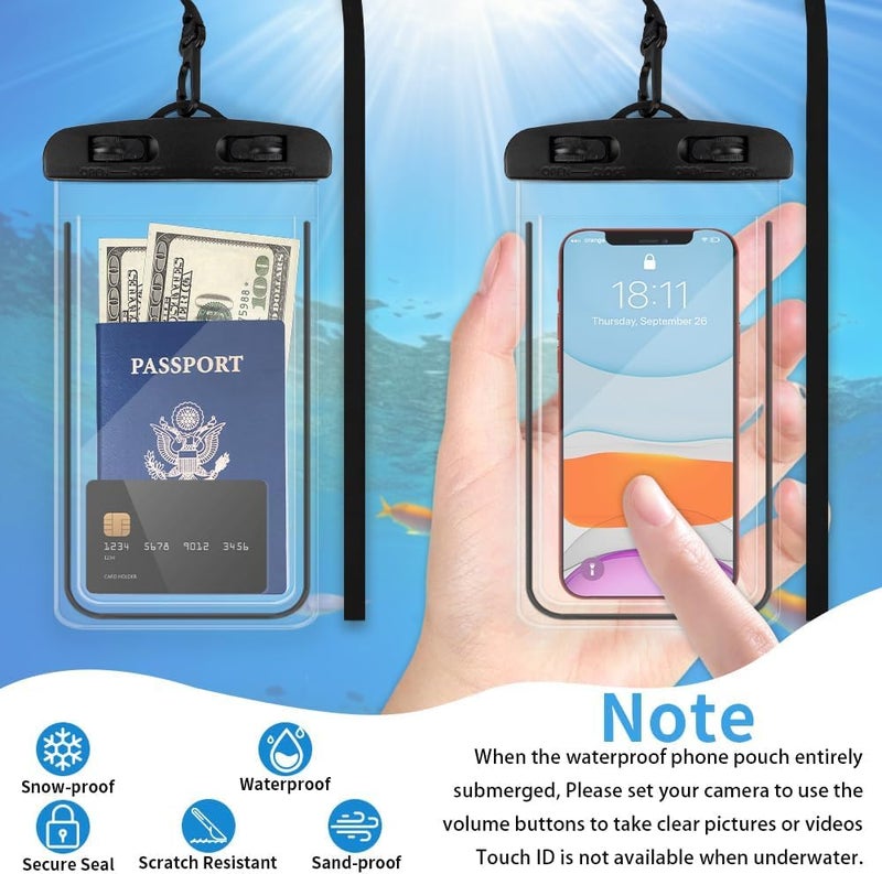 CERLINK (Pack of 2 Waterproof Phone Pouch, Dry Bag with Lanyard,Universal Waterproof Phone Case for iPhone 14 13 12 11 Pro Max XR X XS SE 8 Plus Samsung S23 S22 Ultra S21 S10 S9 up to 7" - Image 3