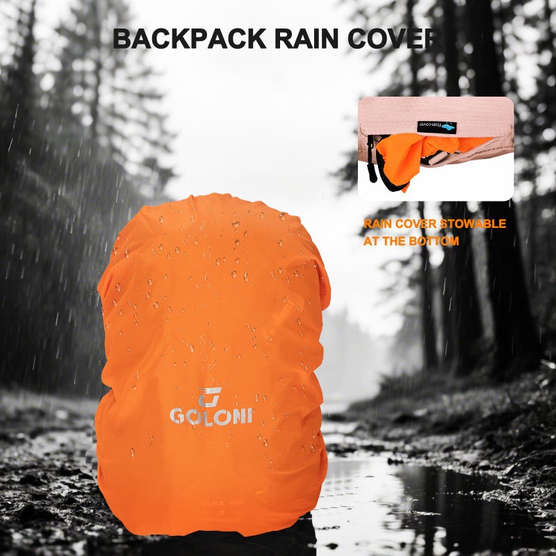 Goloni 45L Hiking Backpack Lightweight Foldable, Waterproof Camping Backpack with Rain Cover & Hiking Pole Mat Carrying System, Ergonomic Water Resistant Daypack for Trekking Travel Men Women Pink - Image 3