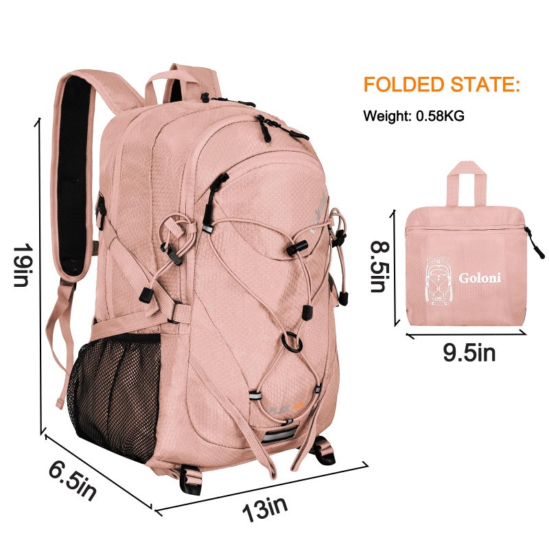 Goloni 45L Hiking Backpack Lightweight Foldable, Waterproof Camping Backpack with Rain Cover & Hiking Pole Mat Carrying System, Ergonomic Water Resistant Daypack for Trekking Travel Men Women Pink - Image 2