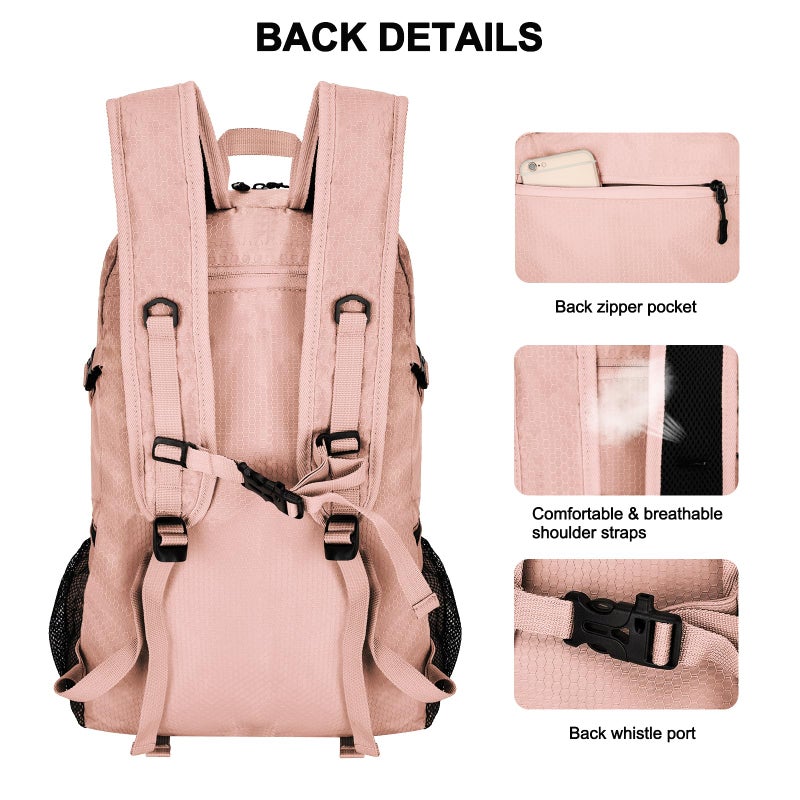 Goloni 45L Hiking Backpack Lightweight Foldable, Waterproof Camping Backpack with Rain Cover & Hiking Pole Mat Carrying System, Ergonomic Water Resistant Daypack for Trekking Travel Men Women Pink - Image 5
