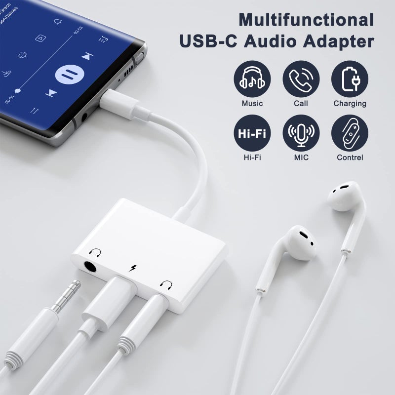UWECAN USB C to 3.5mm Audio Adapter, 3 in 1 Aux to USB C Headphone Splitter Dual 3.5mm Audio Jack and PD 60W Fast Charging, Compatible for iPhone 15 16,Galaxy S22 S21/Note 20,Pixel 4 3 XL,Huawei,etc - Image 2